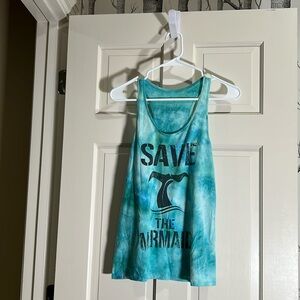 SAVE THE MERMAIDS TIE DYE GREEN TURQUOISE RACERBACK TANK-SIZE MEDIUM